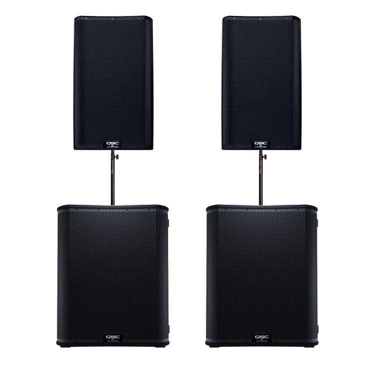 QSC K12.2 (x2) + QSC KS118 (x2) + sztyce i okablowanie