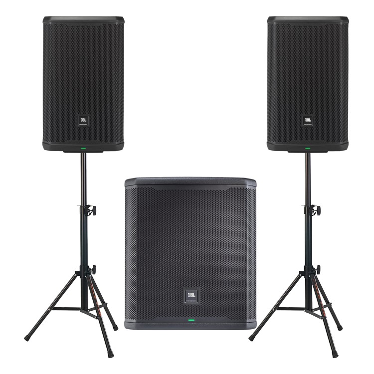 JBL PRX912 x2 + JBL PRX915 XLF + statywy i okablowanie