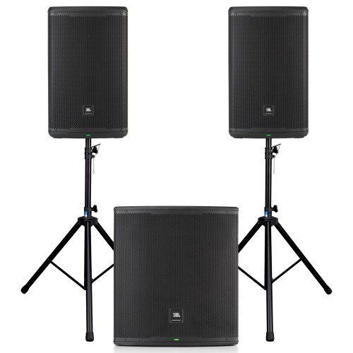 JBL EON715 x2 + JBL EON718S + statywy i okablowanie