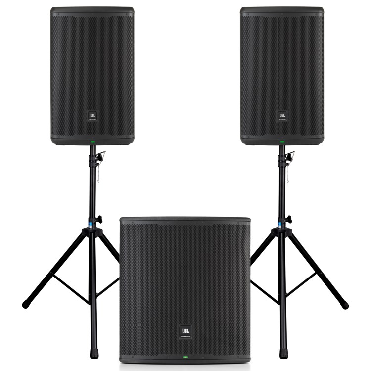 JBL EON715 x2 + JBL EON718S + statywy i okablowanie